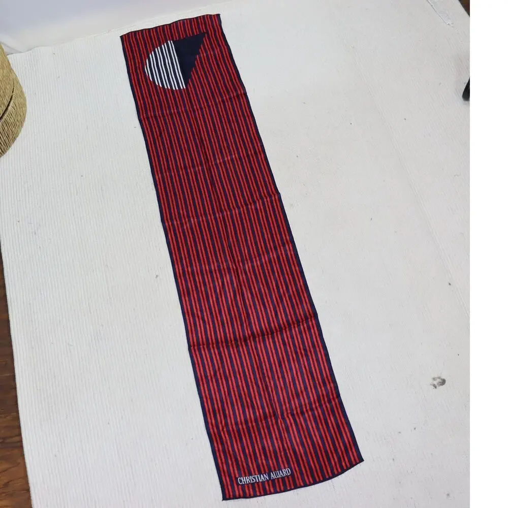 Christian Aujard Red Navy Striped Long Scarf Designer Neck Wrap‎